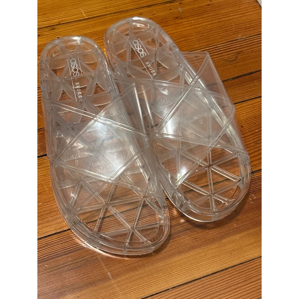 ASOS Clear‎ Jelly Slide Sandals Womens 8 Geometric Lattice Transparent Slip On